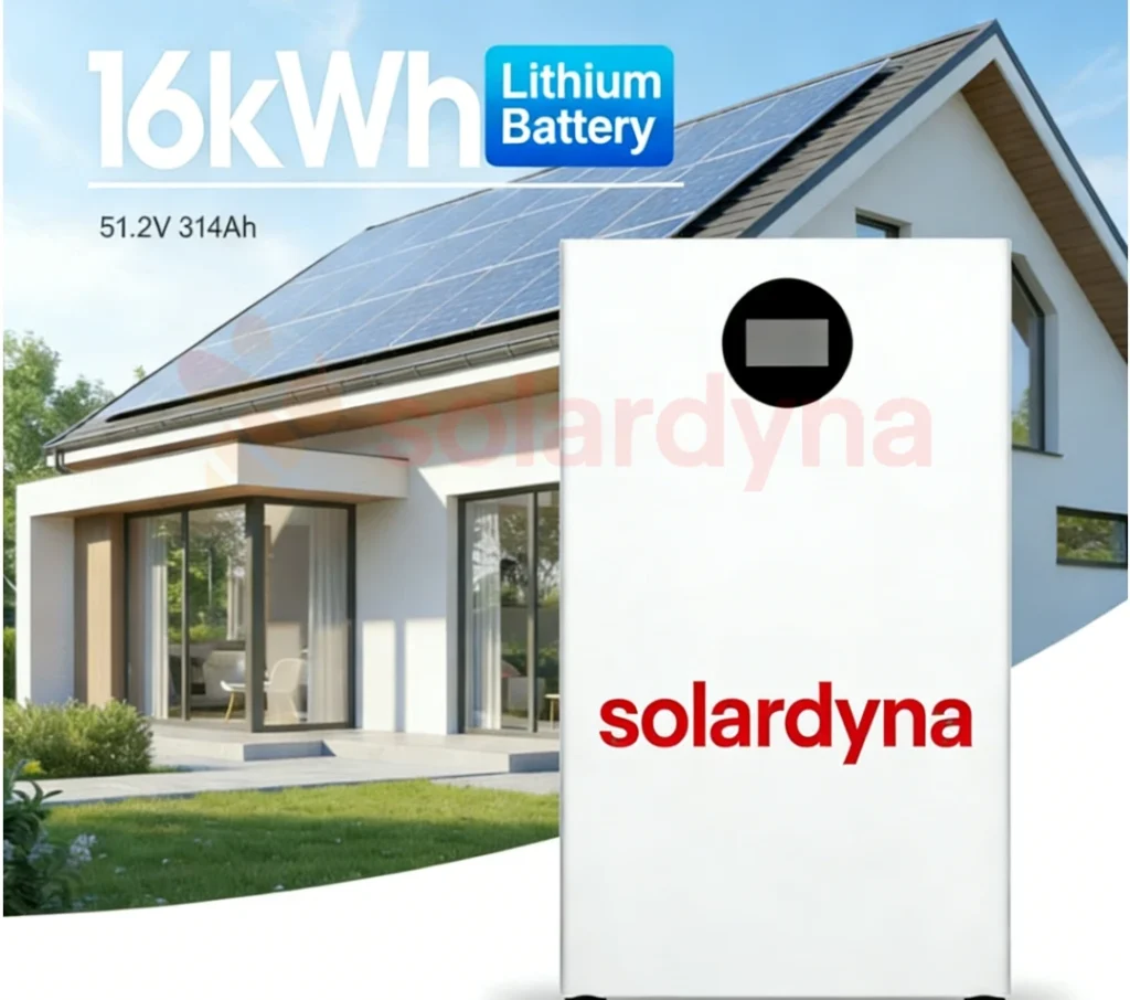 White 51.2V 314Ah wall mount battery backup unit with sleek metal enclosure for residential energy storage