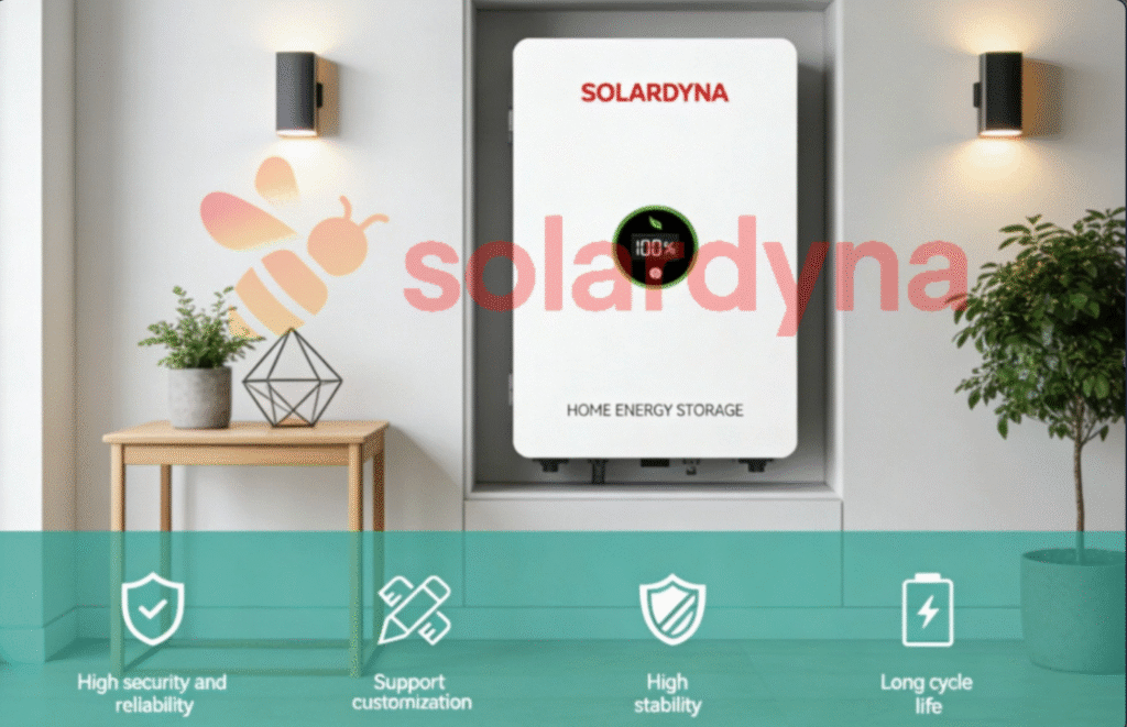 Solardyna-51.2V-100Ah-LiFePO4 Battery-5kWh-server-rack-module front-view-for-home-solar-storage