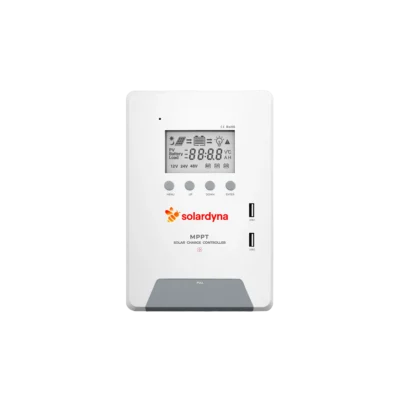 Front view of 30A-60A MPPT DM Series Solar Charge Controller showing display and control panel