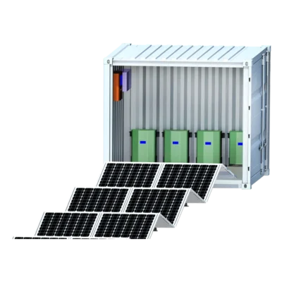 30kWp 40kWh Solar ESS Container fully deployed, illustrating modular lithium battery storage, hybrid inverters, and optional diesel generator