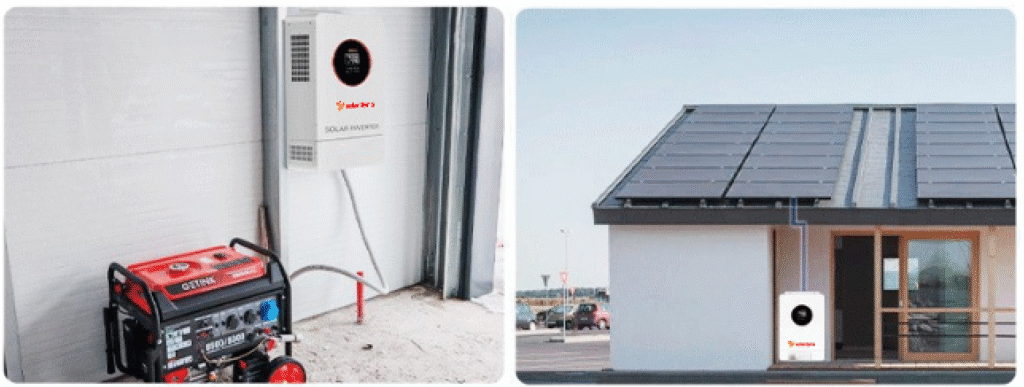 Home battery storage system connected to a hybrid inverter for essential household backup power