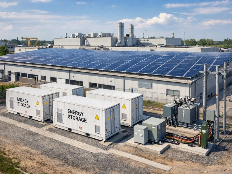 Commercial solar power and energy storage system installed on factory industrial site