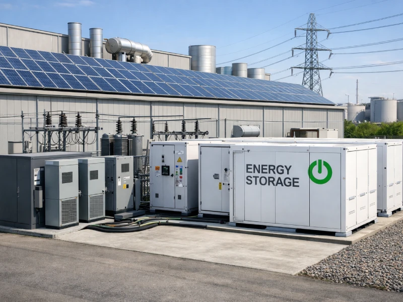 industrial energy storage system installed in factory with solar panels