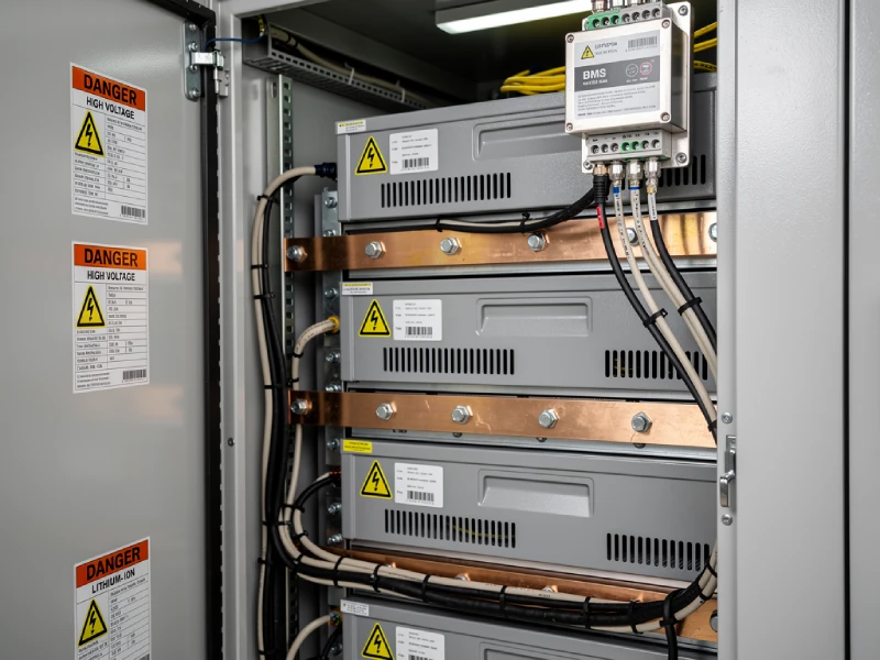 LiFePO4 battery cabinet with BMS wiring and module structure