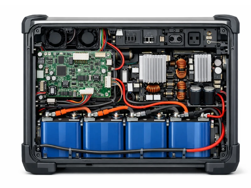 Internal structure of LiFePO4 portable power station with battery modules and BMS