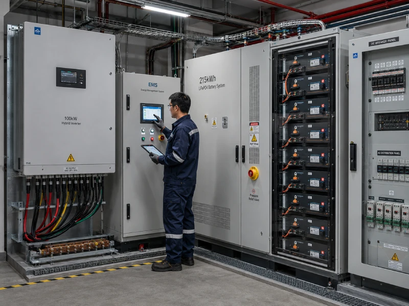 Hybrid solar inverter integrated with LiFePO4 battery storage in commercial industrial ESS application