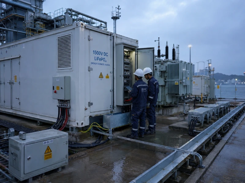 Utility-scale containerized battery energy storage system operating in coastal industrial energy park

