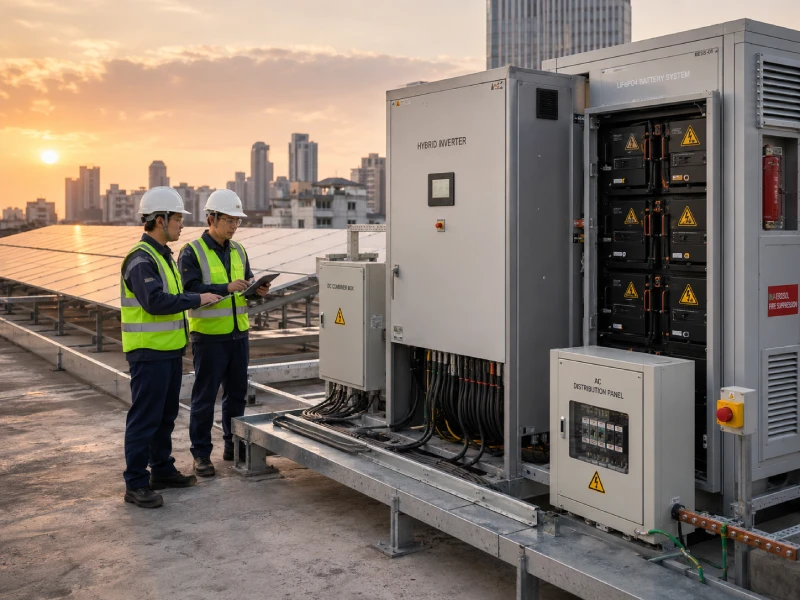 Commercial hybrid ESS system managing rooftop solar and battery storage in an urban business park