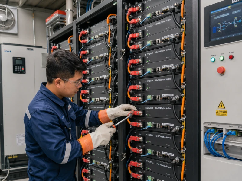 Rack-mounted LiFePO4 battery system for commercial off-grid solar ESS in industrial facility