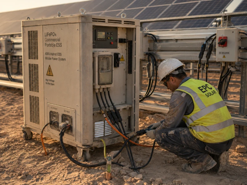 Commercial portable power station supporting solar EPC operations in desert construction site