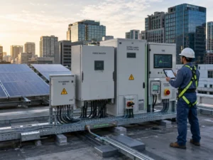 Urban rooftop hybrid inverter ESS system for commercial peak shaving and smart energy management