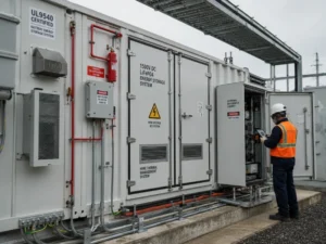 UL9540-certified containerized ESS with integrated fire suppression at North American industrial site