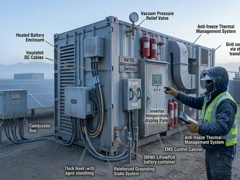 High-altitude LiFePO4 battery storage system supporting grid stability and low-temperature operation
