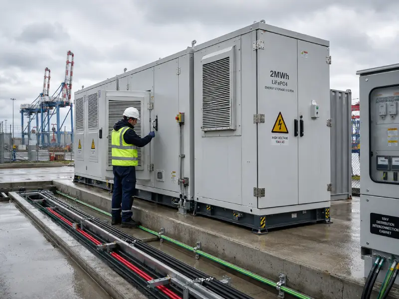 Commercial energy storage system operating in coastal industrial facility with corrosion-resistant design
