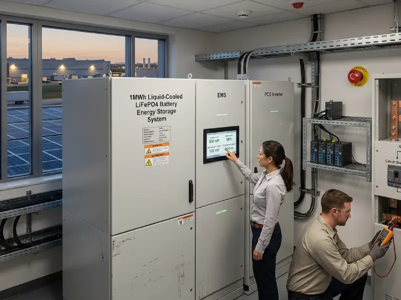 Commercial battery storage system performing peak shaving through EMS control in manufacturing facility