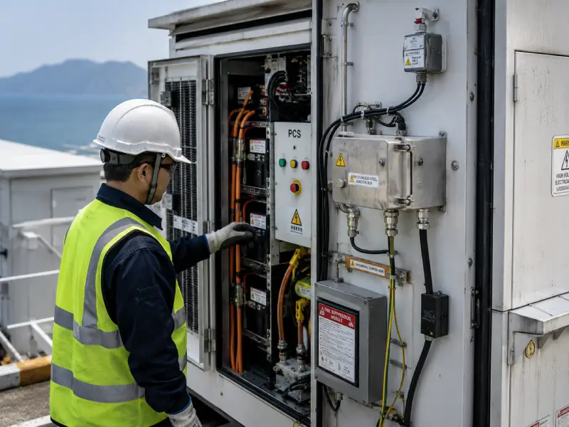 LiFePO4 ESS cabinet with IP65 protection in coastal industrial energy storage system