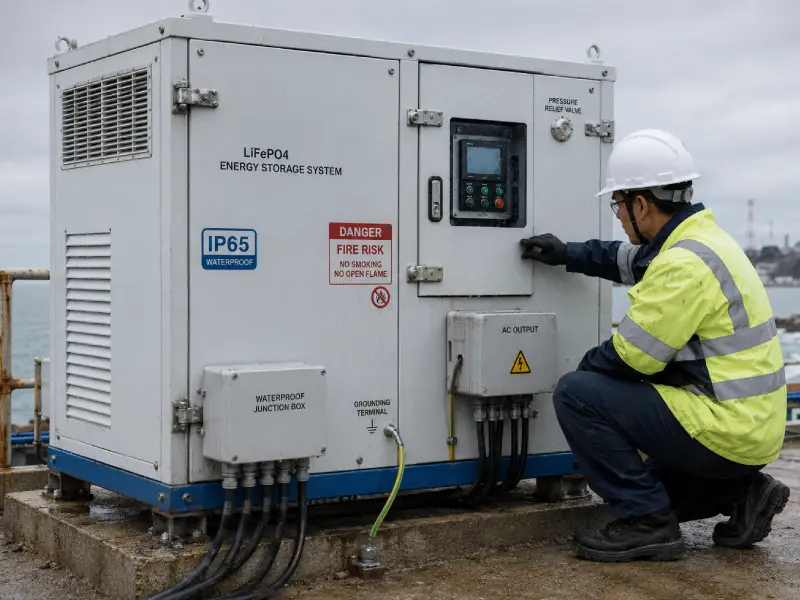 Outdoor ESS cabinet with corrosion protection in coastal industrial environment