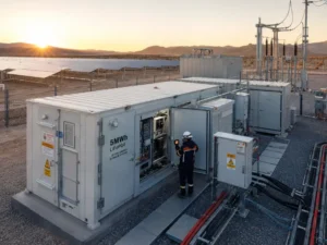 Utility-scale battery energy storage system supporting solar farm energy shifting in desert renewable power plant Title