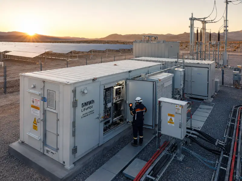 Utility-scale battery energy storage system supporting solar farm energy shifting in desert renewable power plant Title