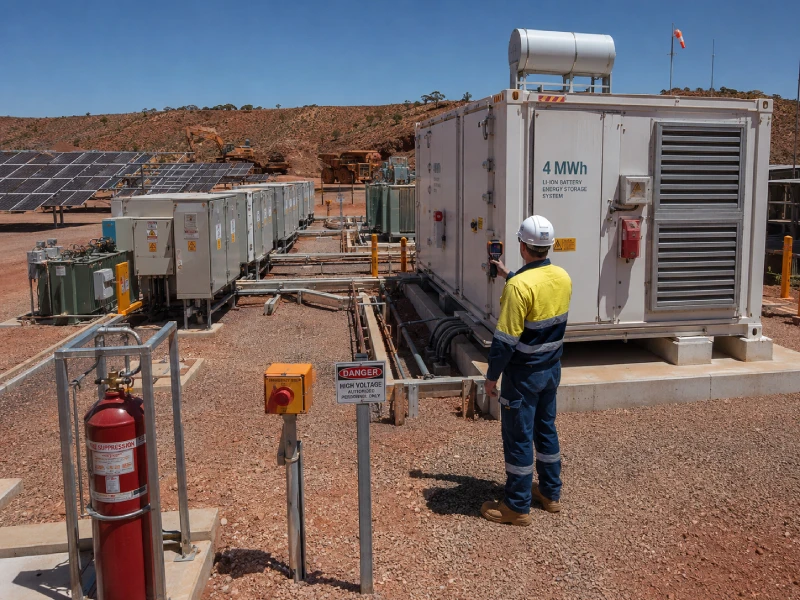 Containerized battery energy storage system supporting remote mining solar power operation in desert environment