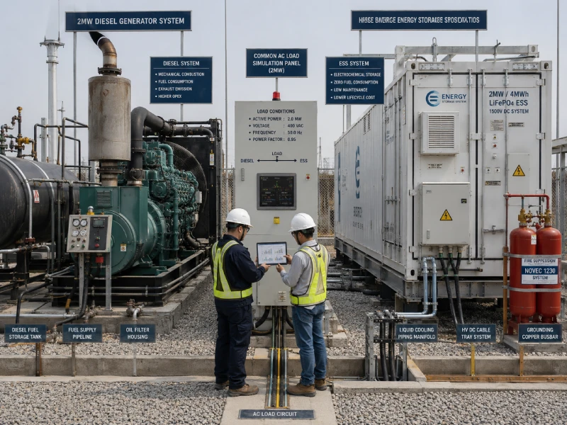 Side by side comparison of diesel generator and solar battery ESS system in EPC cost evaluation environment with load testing