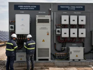 Hybrid and string inverter solar systems comparison in real industrial PV application