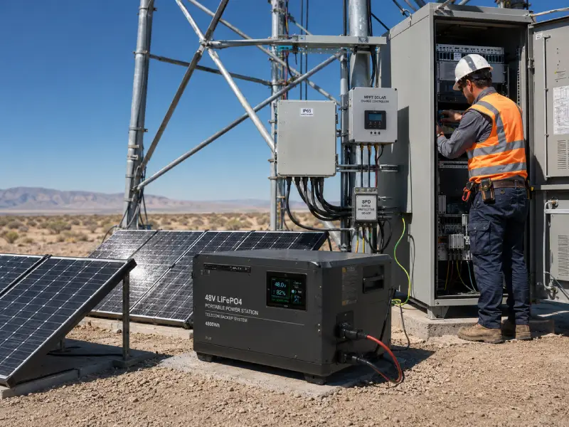 Portable solar backup system powering remote telecom infrastructure in off-grid communication site
