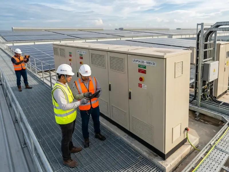 Commercial solar and LiFePO4 battery energy storage system powering a Southeast Asia industrial manufacturing park
