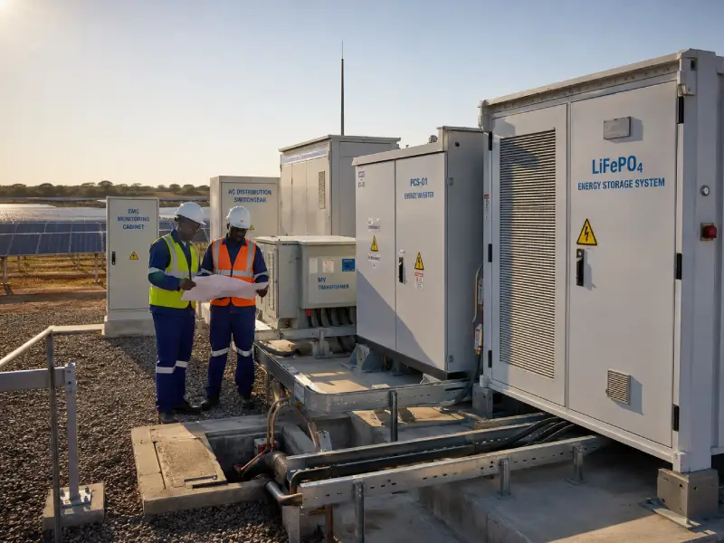 Off-grid commercial solar system with battery storage supporting agricultural irrigation and rural microgrid operation