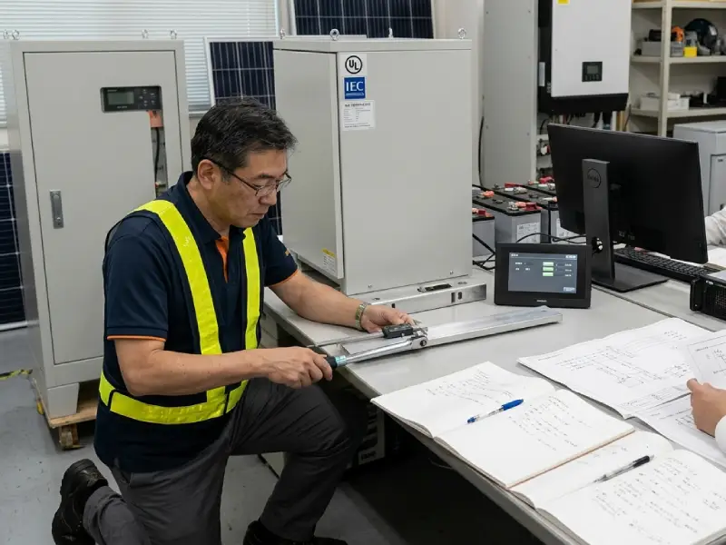 EPC engineers reviewing commercial solar and ESS engineering drawings before project implementation